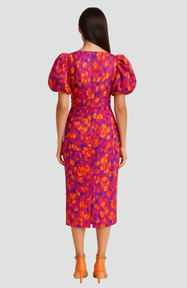 Ava | Floral Puff Sleeve Midi Dress