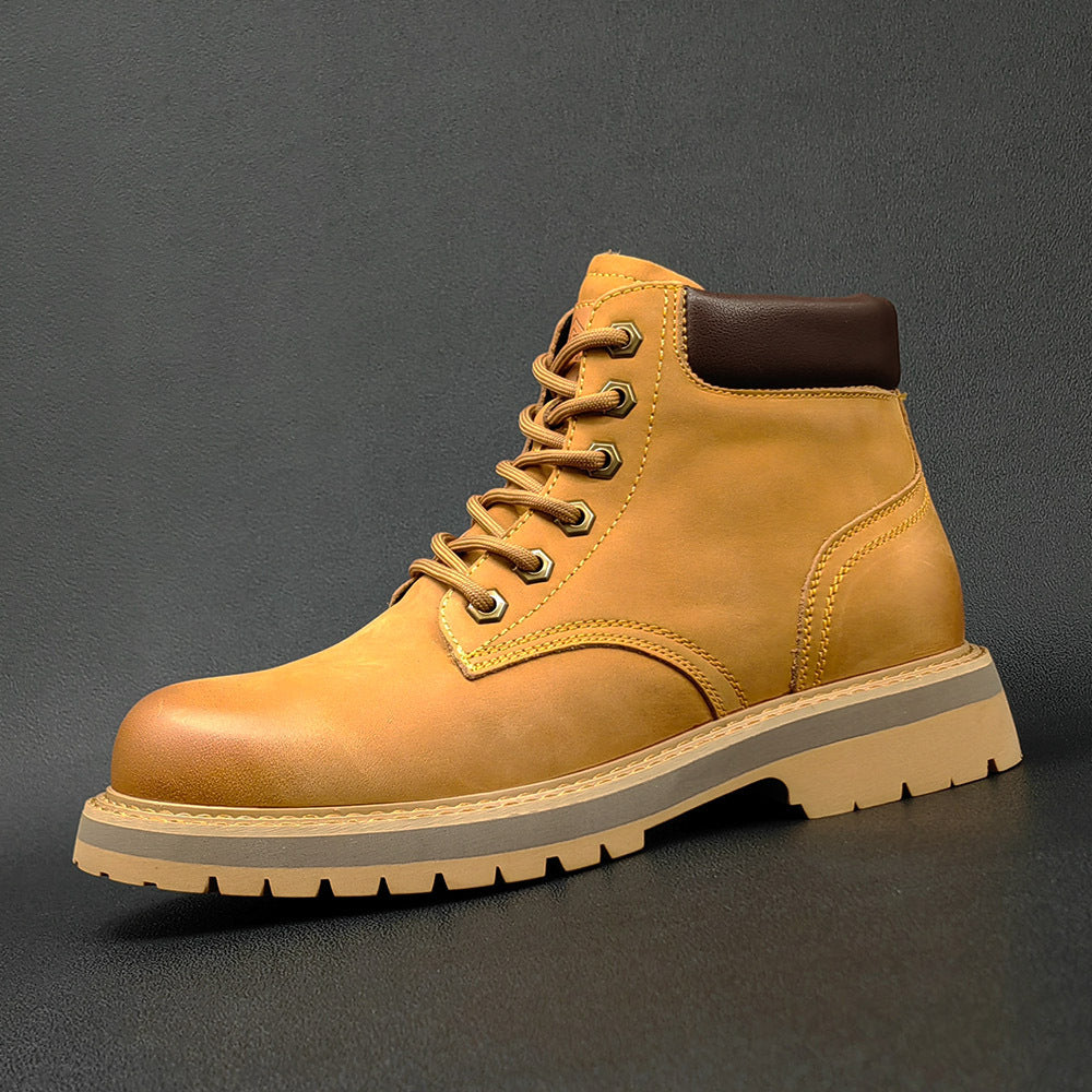 Men's yellow leather Martin boots with lace-up front