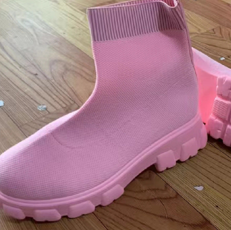 Women's low heel ankle sock boots with round toe