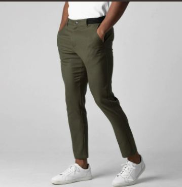 Man wearing slim straight business dress pants