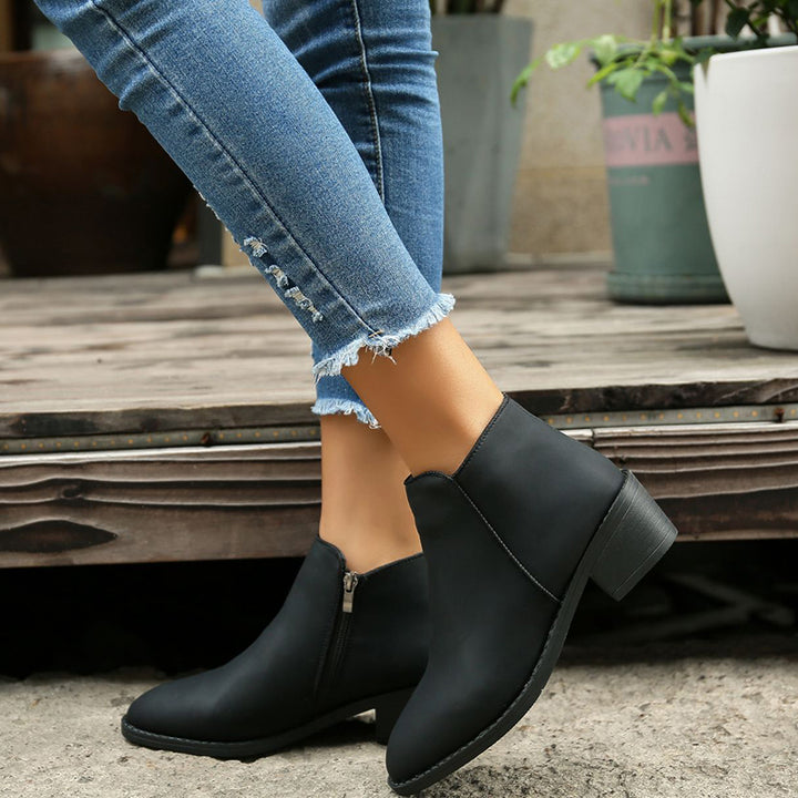 Women's chunky heel ankle boots with side zipper