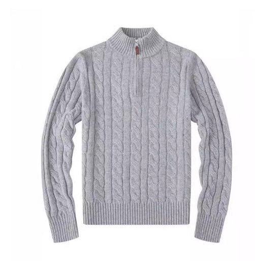 Men's gray slim fit turtleneck sweater on model