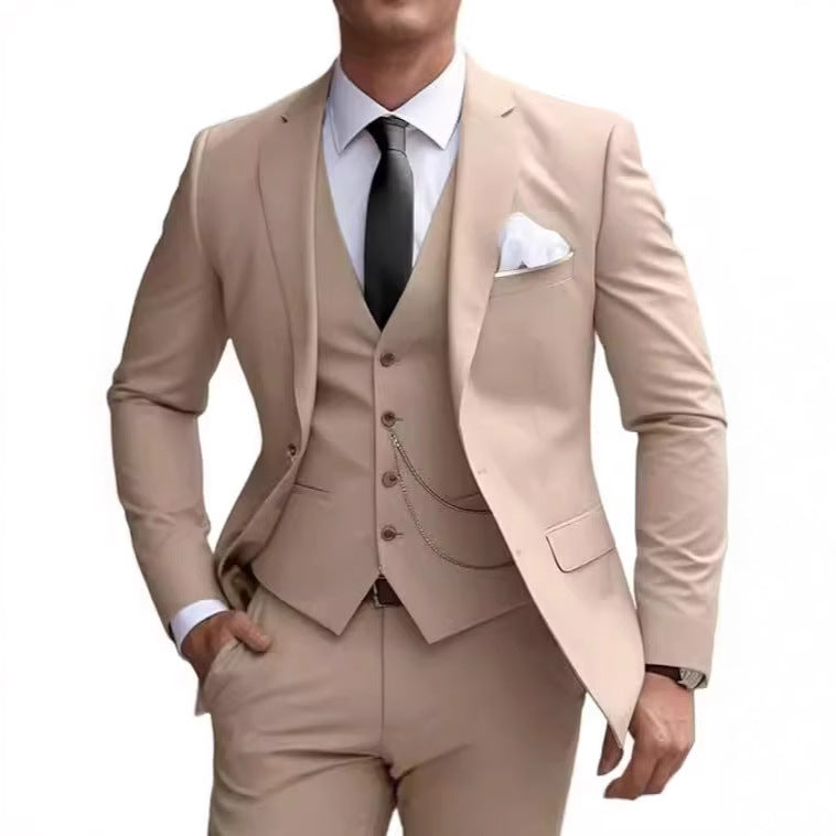 Men's slim fit three-piece business suit front view