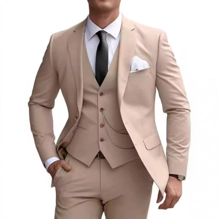 Men's slim fit three-piece business suit front view