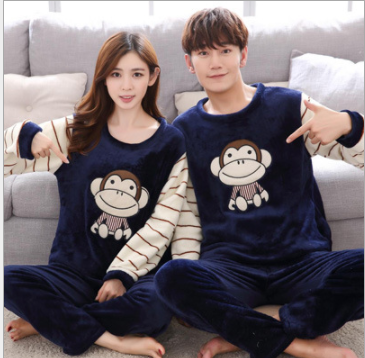 Men's thick flannel pajama set with cartoon prints
