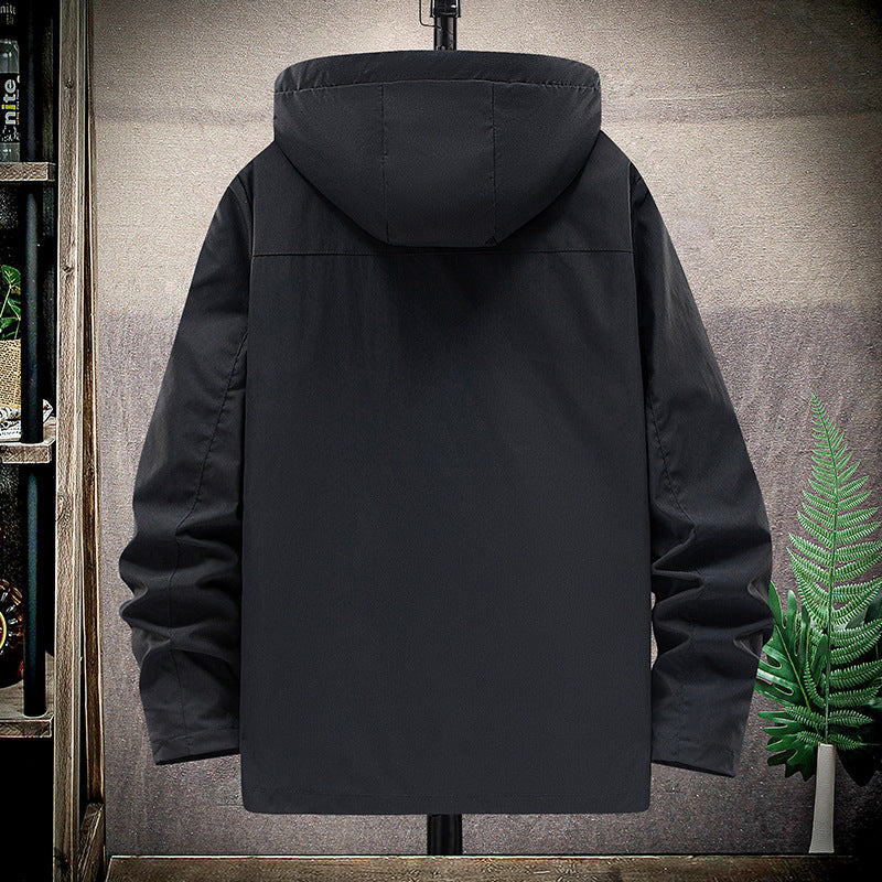Men's hooded bomber jacket with zip front in black