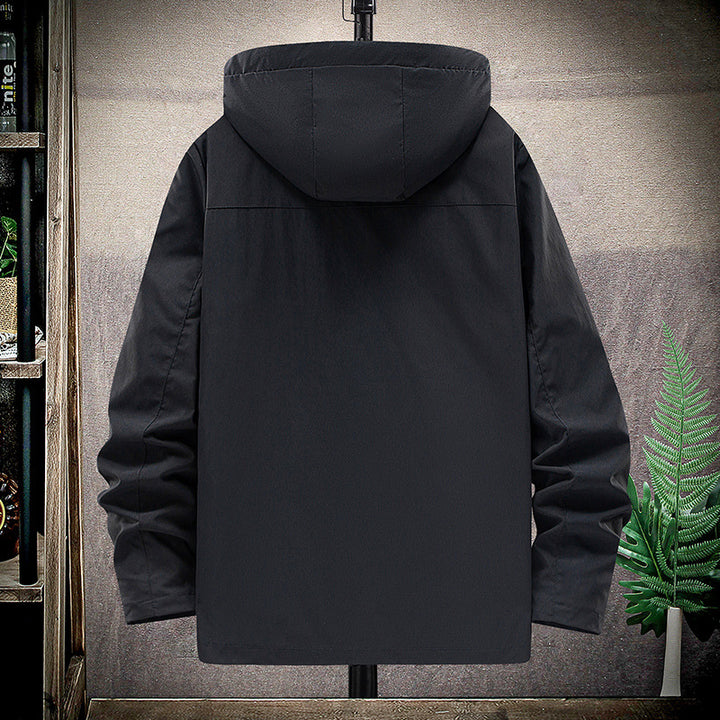 Men's hooded bomber jacket with zip front in black