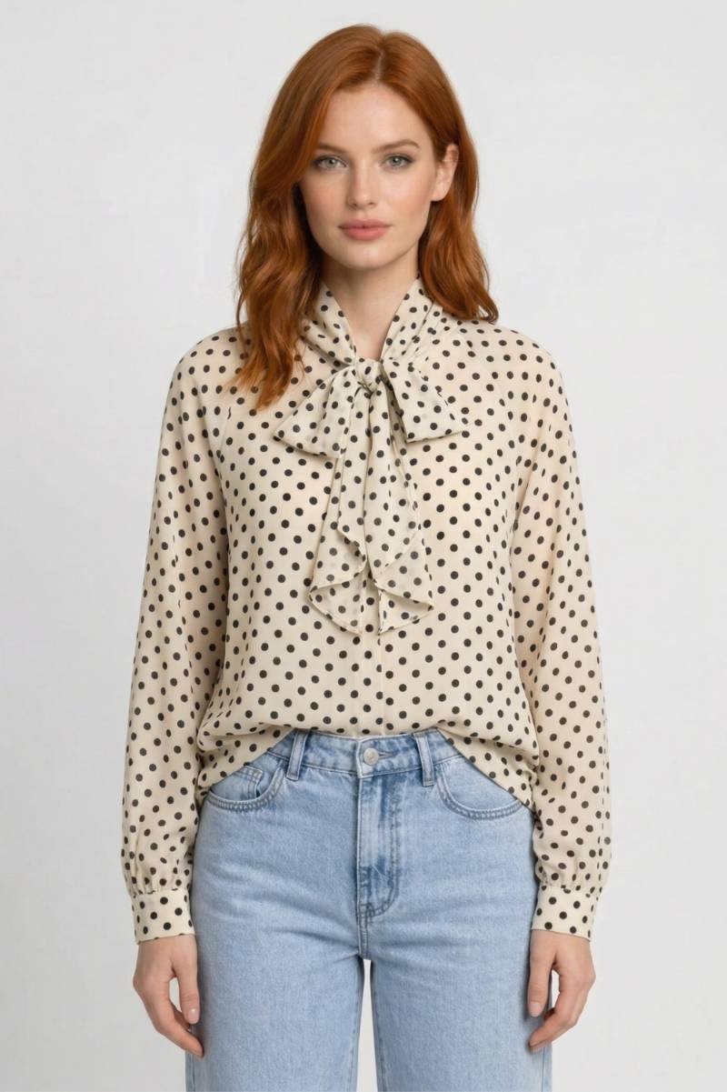 Olivia Polka Dot Tie Neck Blouse
