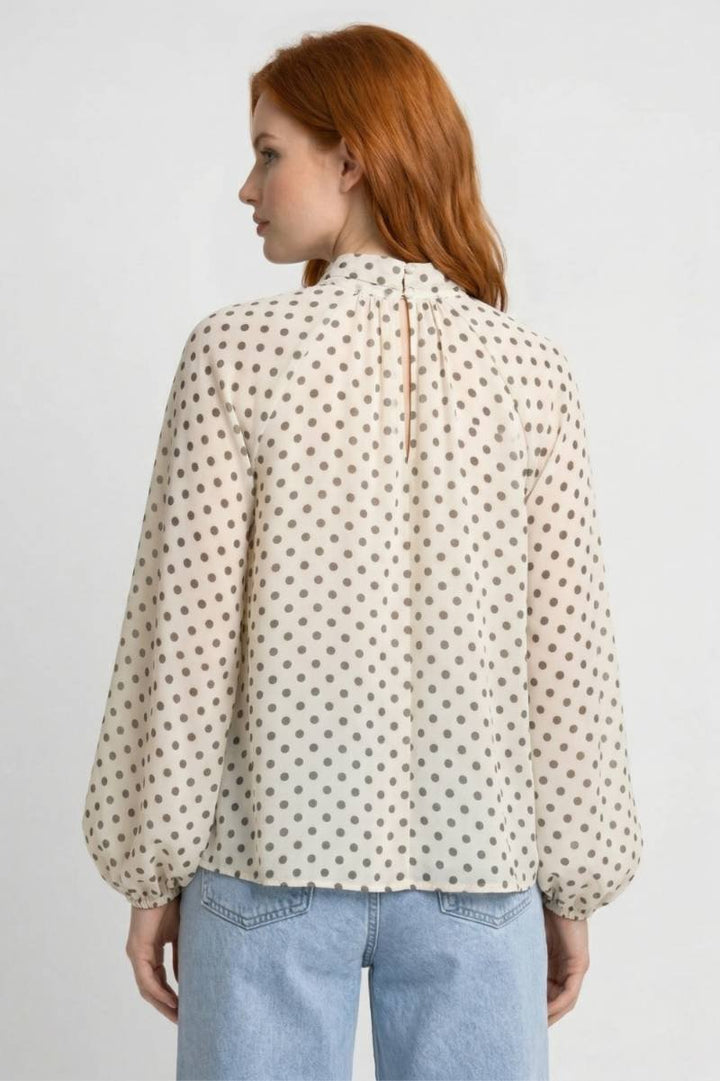 Olivia Polka Dot Tie Neck Blouse