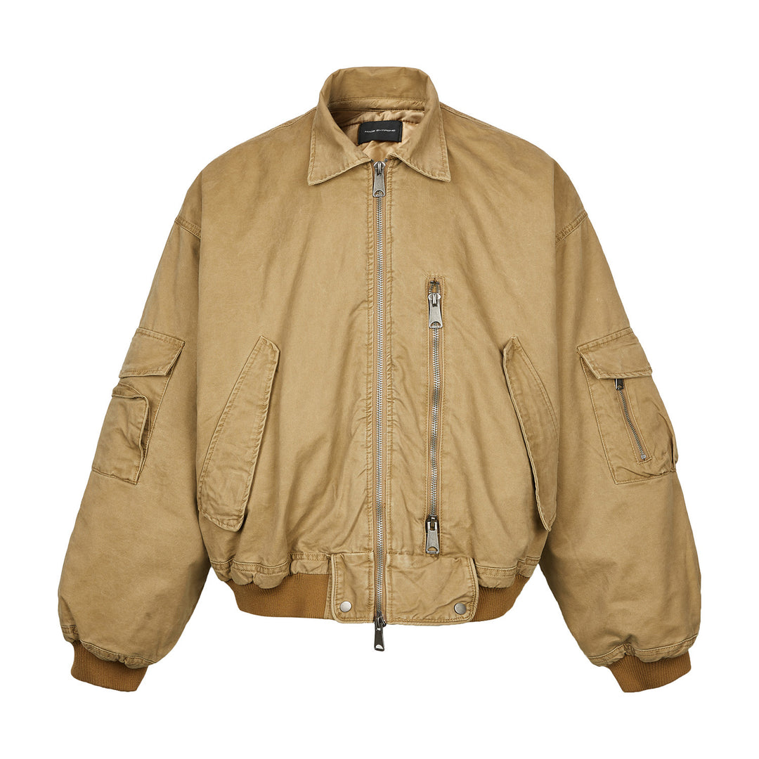 Men's gray padded bomber jacket with loose fit