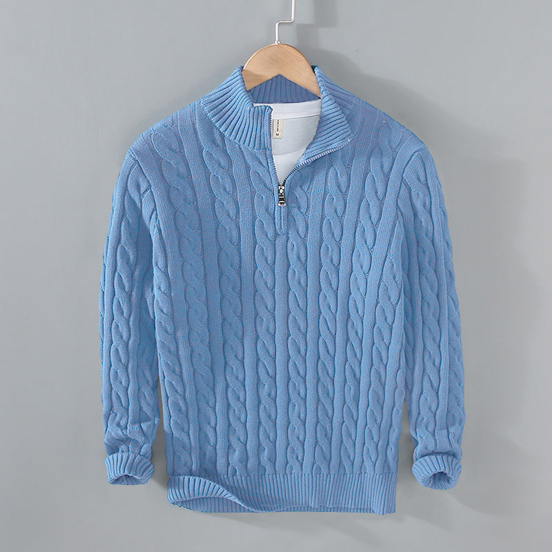 Men's gray slim fit turtleneck sweater on model