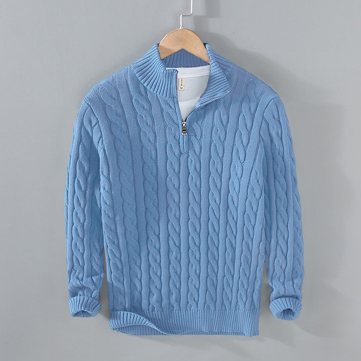 Men's gray slim fit turtleneck sweater on model