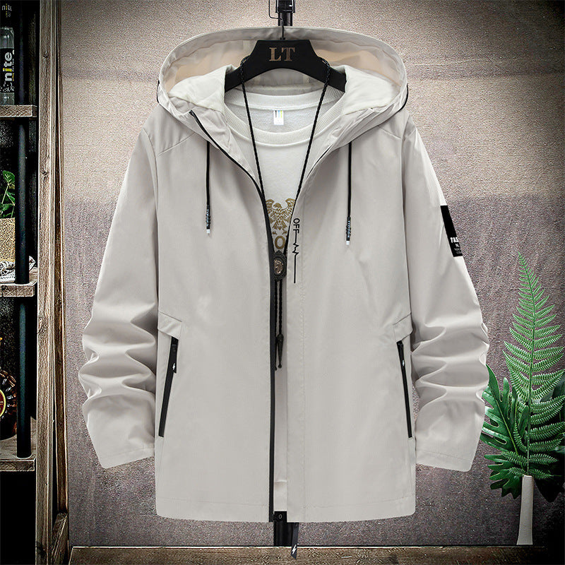 Men's hooded bomber jacket with zip front in black