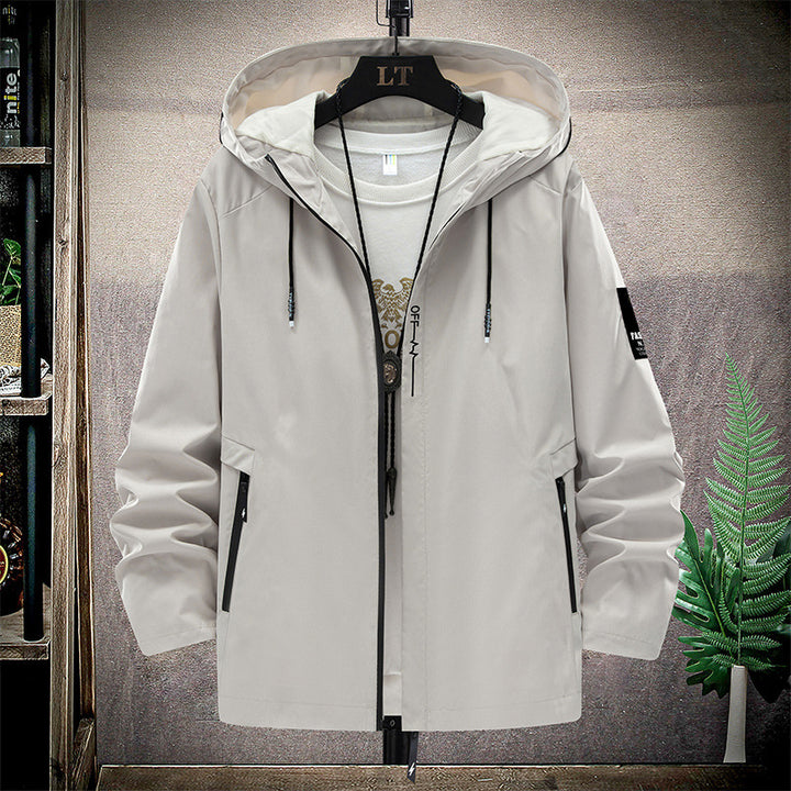 Men's hooded bomber jacket with zip front in black