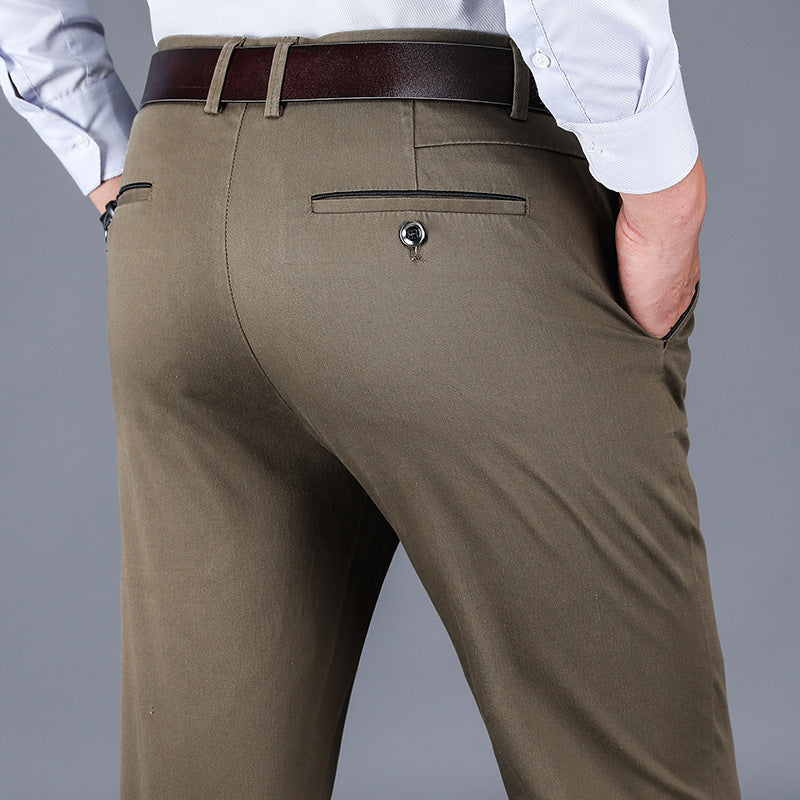 Men's straight fit business pants with multiple pockets