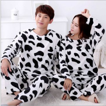 Men's thick flannel pajama set with cartoon prints