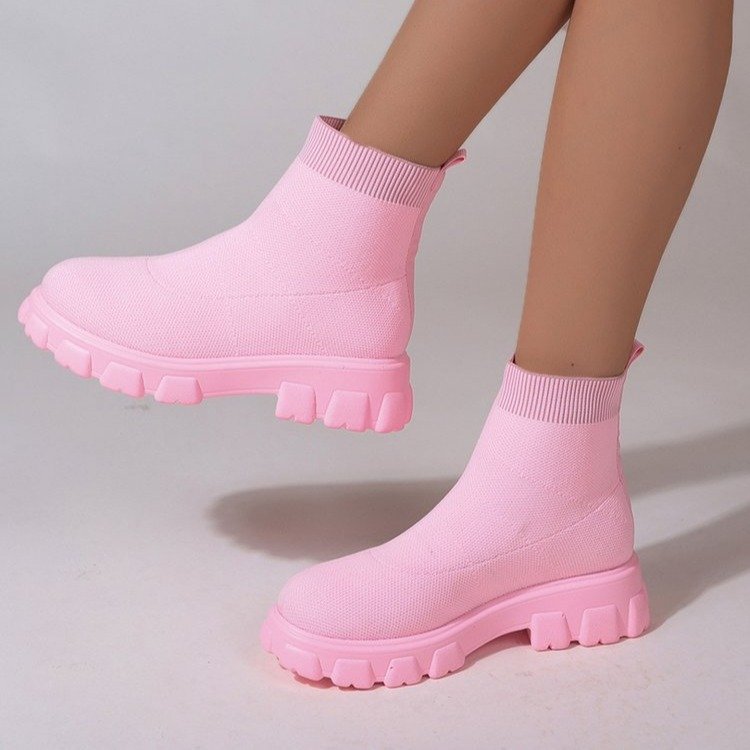 Women's low heel ankle sock boots with round toe