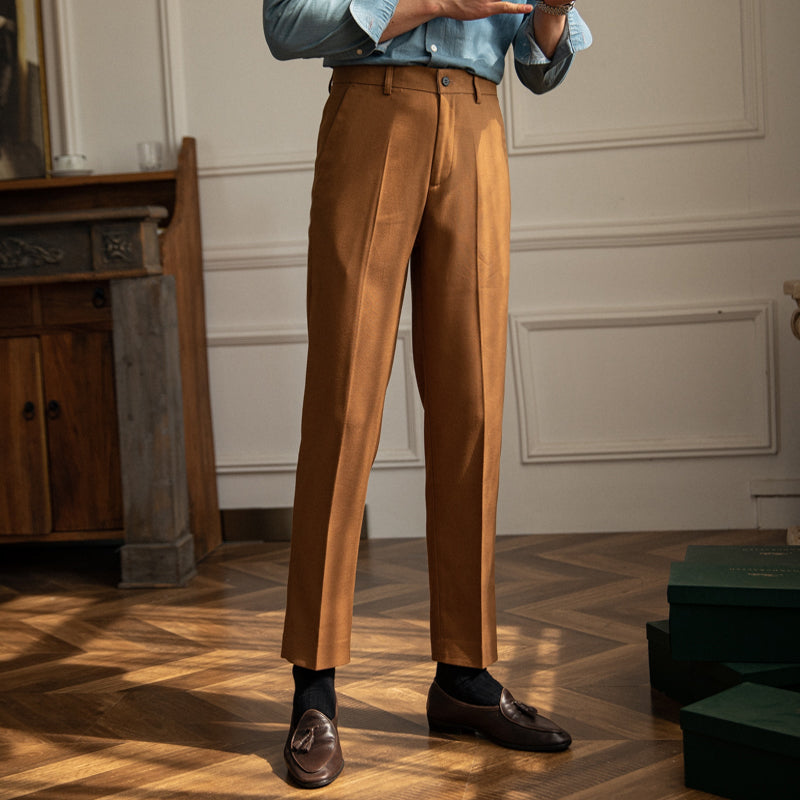Men's slim tapered casual pants, front view