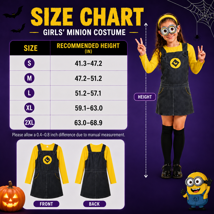Kids' minion costume with dress and glasses