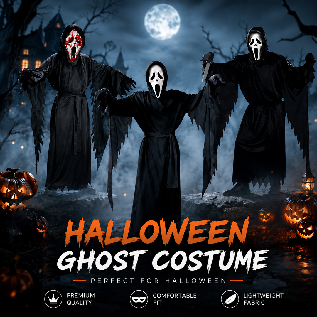 Men's Ghostface costume with horror robe
