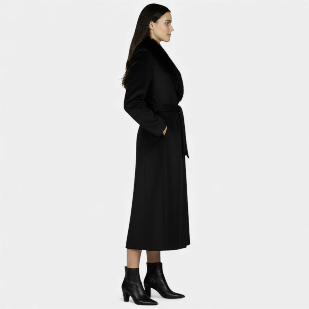 Flannery | Long Wool Coat with Fur Collar