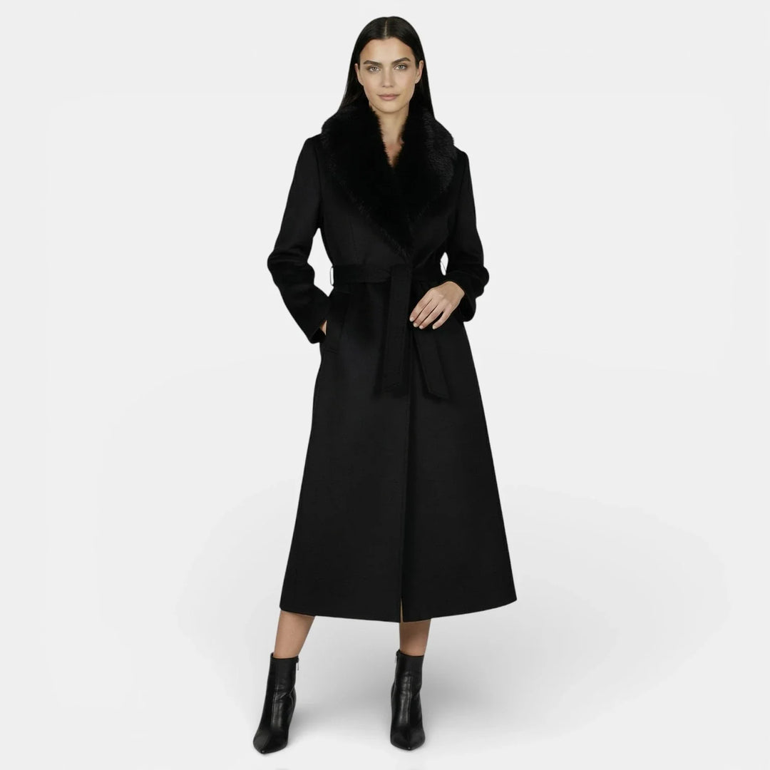 Flannery | Long Wool Coat with Fur Collar