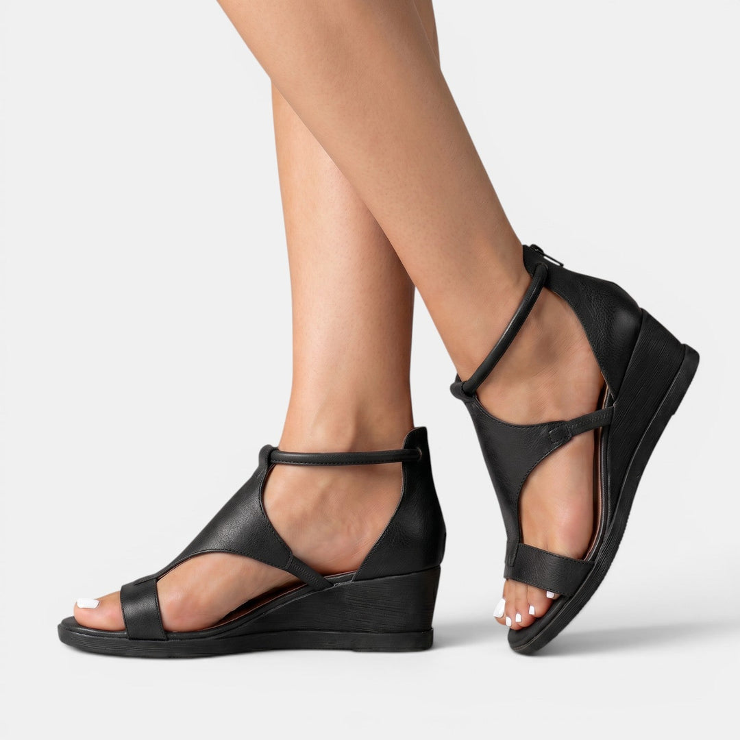 Eulalie | Leather Summer Wedge Sandals