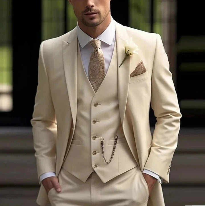 Men's slim fit three-piece business suit front view