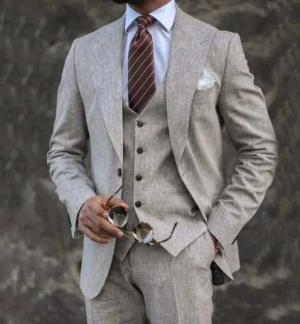 Men's pink slim fit three-piece suit set