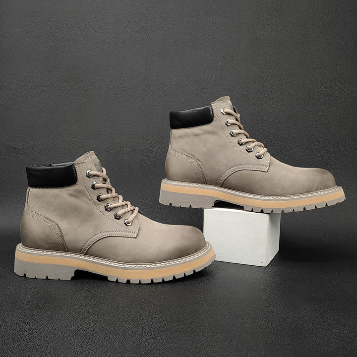 Men's yellow leather Martin boots with lace-up front
