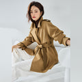 Sofia | Women's Khaki Short Trench Coat with Long Sleeves