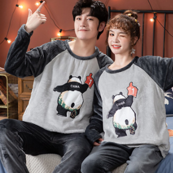 Men's thick flannel pajama set with cartoon prints