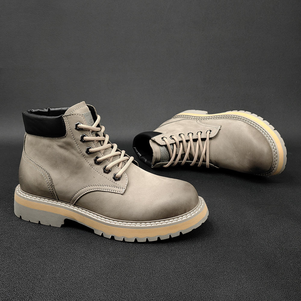Men's yellow leather Martin boots with lace-up front