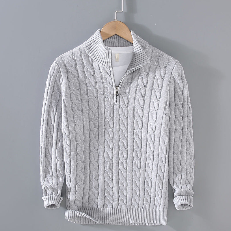 Men's gray slim fit turtleneck sweater on model