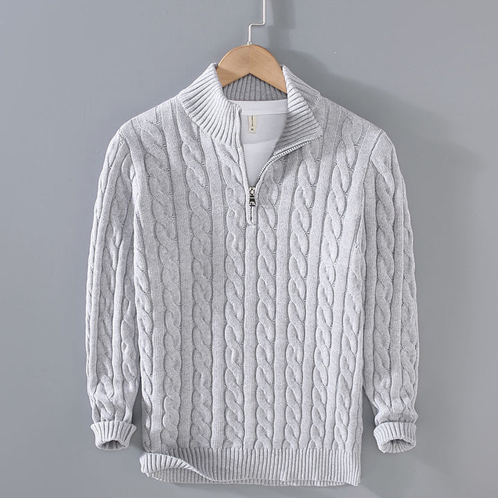 Men's gray slim fit turtleneck sweater on model