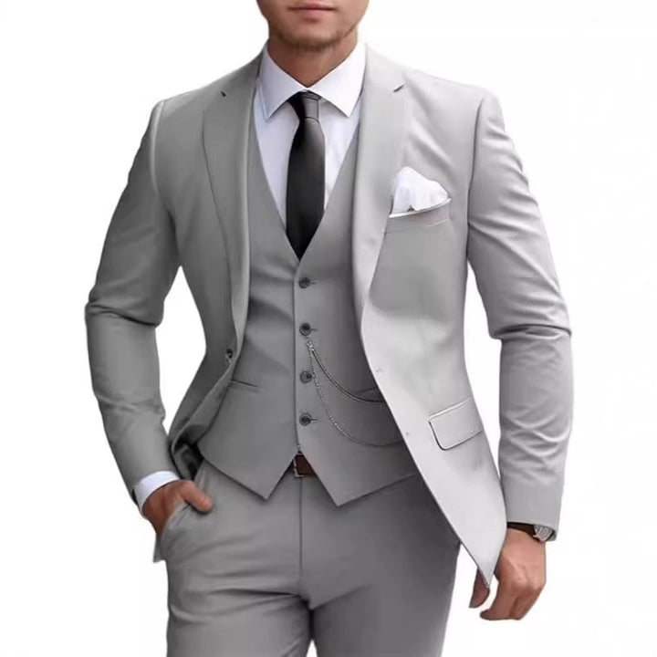 Men's slim fit three-piece business suit front view