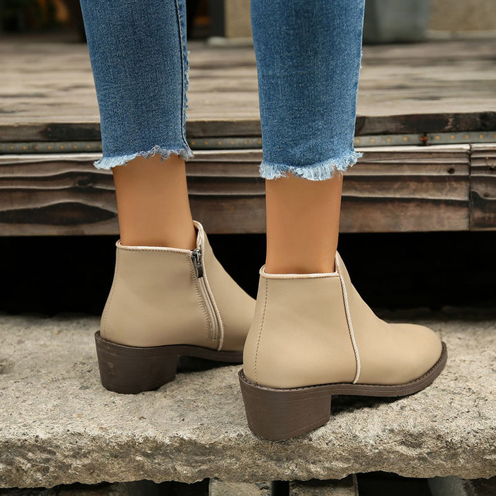 Women's chunky heel ankle boots with side zipper