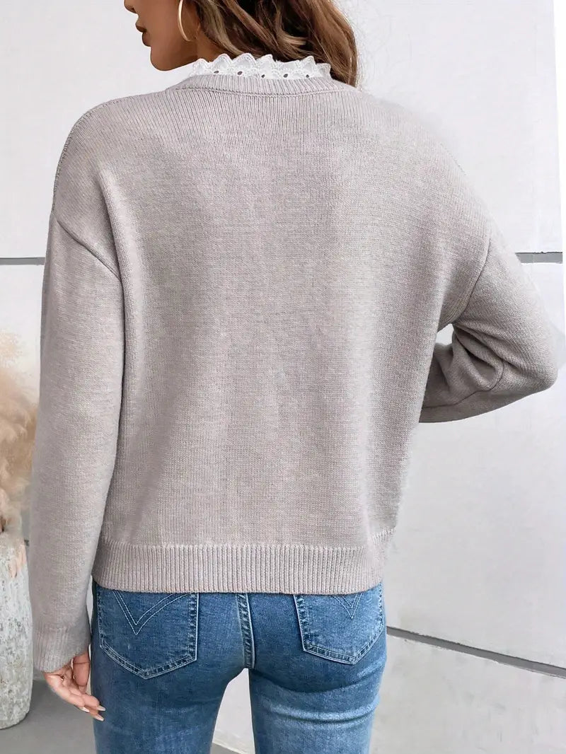 Seren | Women's Lace Collar V-Neck Sweater