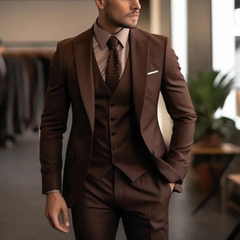 Men's slim fit three-piece business suit front view