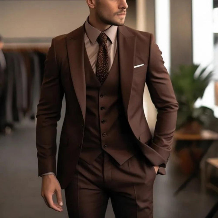 Men's slim fit three-piece business suit front view