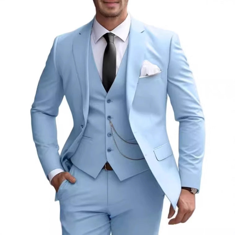 Men's slim fit three-piece business suit front view