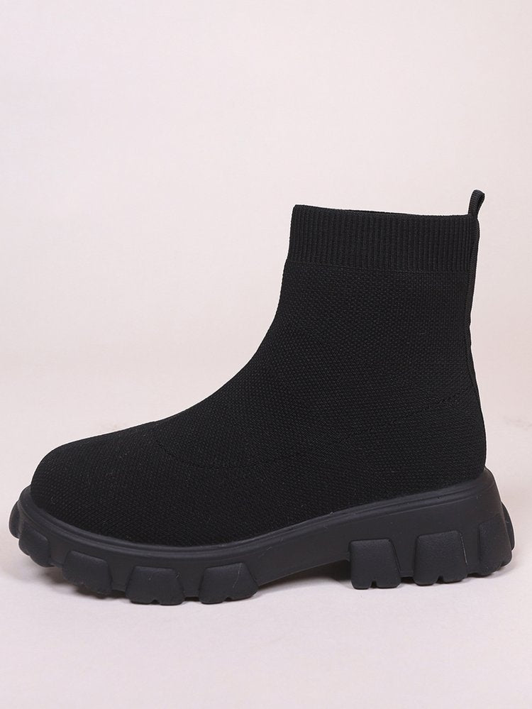 Women's low heel ankle sock boots with round toe