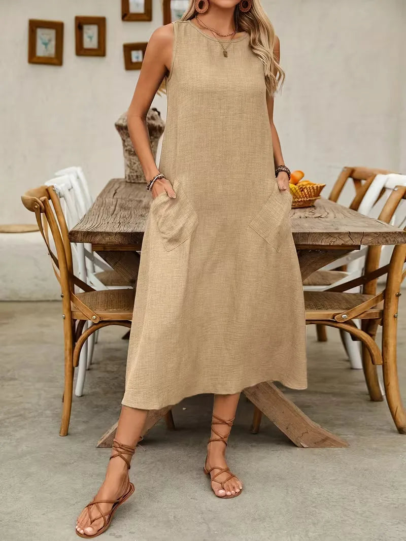 Hadley | Sleeveless Pocket Midi Dress