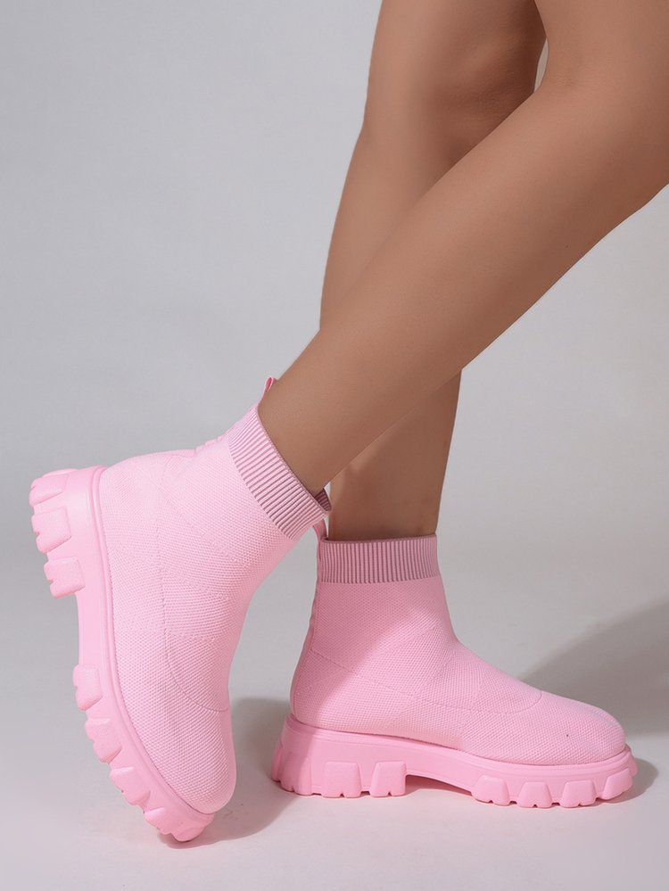 Women's low heel ankle sock boots with round toe
