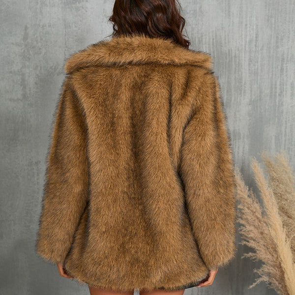 Lillian | Long Faux Fur Coat with Lapel and Pockets