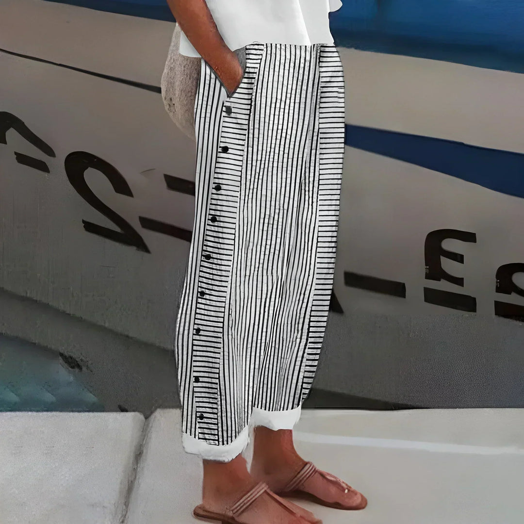 Ines | Lightweight stripe button trousers