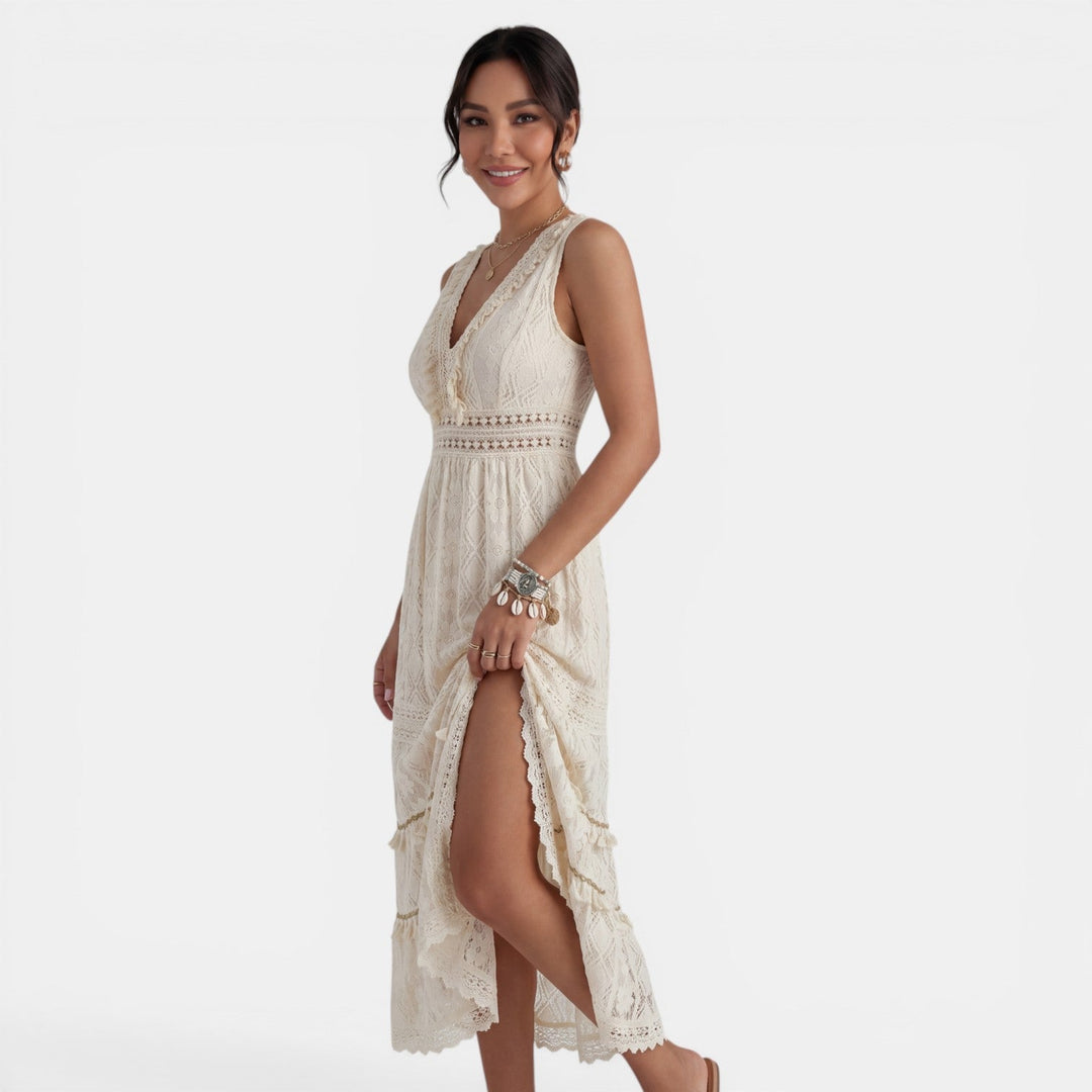 Sabine | Boho Lace V-Neck Maxi Dress