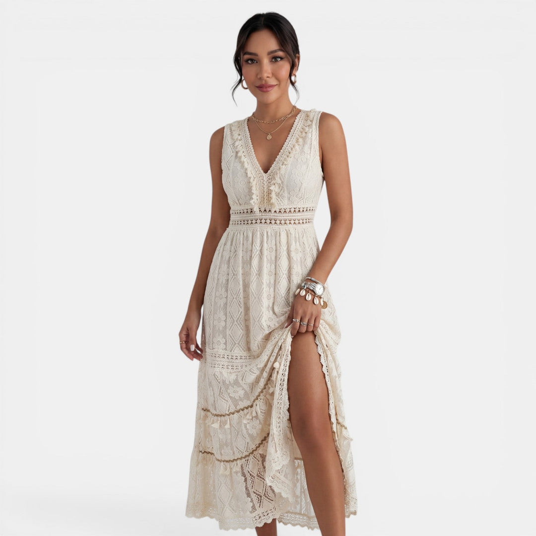 Sabine | Boho Lace V-Neck Maxi Dress