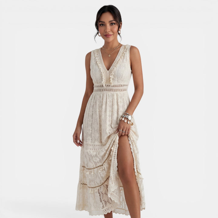 Sabine | Boho Lace V-Neck Maxi Dress