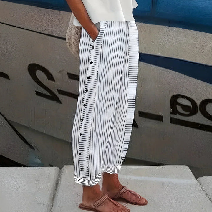 Ines | Lightweight stripe button trousers